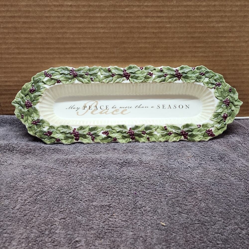 Christmas holiday olive bread serving tray peace tray b54
